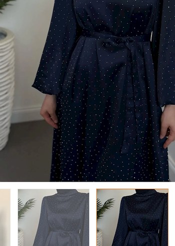 xl Beden Lacivert Parlak Uzun Abiye Elbise