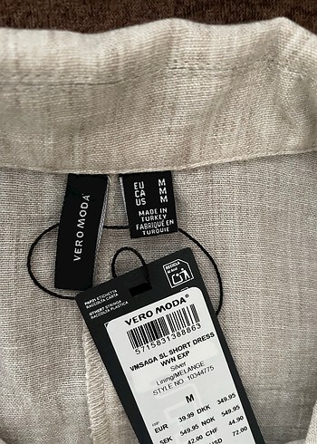 Düğmeli Bej Keten Midi Elbise - Görsel 6