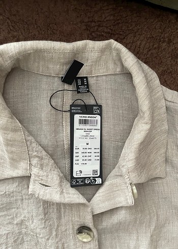 Düğmeli Bej Keten Midi Elbise - Görsel 4