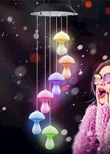 güneş enerjiki Renkli Mantar Şeklinde Asma Lamba