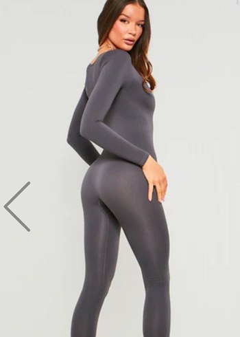 V Yaka Uzun Kollu Gri Spor Tulum - Görsel 2