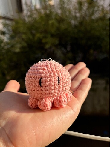 Diğer örgü pembe ahtapot/jellyfish anahtarlık çanta charm