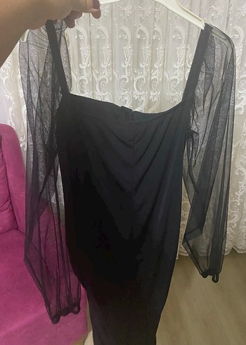 Siyah Drapeli Midi Gotik Abiye Elbise - Görsel 3