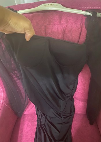 Siyah Drapeli Midi Gotik Abiye Elbise - Görsel 6