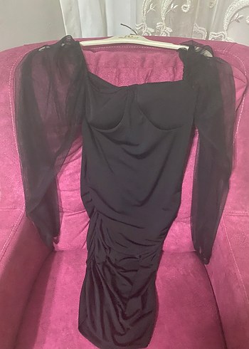 Siyah Drapeli Midi Gotik Abiye Elbise - Görsel 4