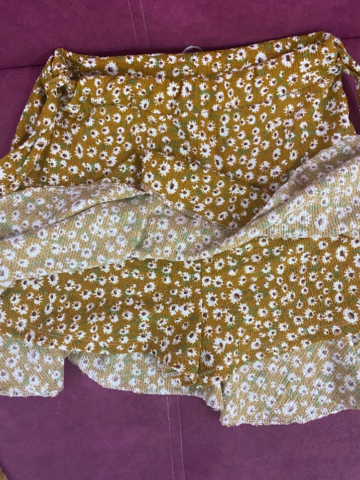 Sarı Çiçekli Fırfırlı Bohem Midi Etek - Görsel 2