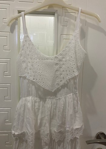 Dantel Detaylı Beyaz Bohem Midi Elbise - Görsel 3