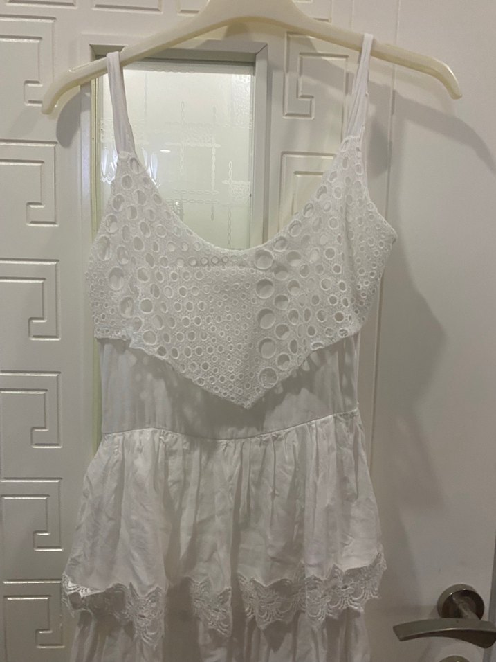 Dantel Detaylı Beyaz Bohem Midi Elbise - Görsel 3