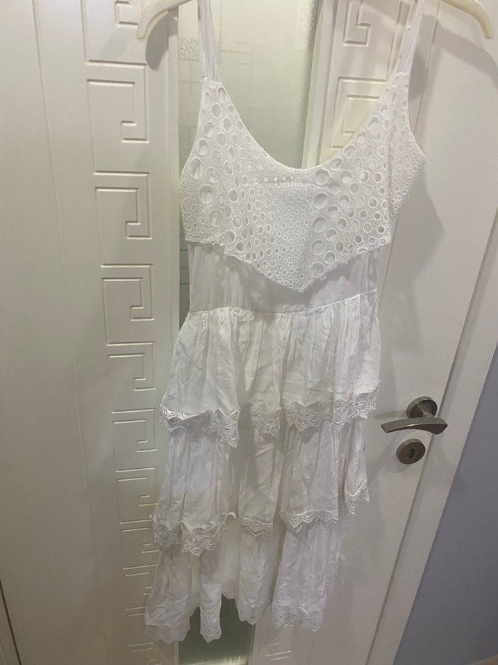 Dantel Detaylı Beyaz Bohem Midi Elbise - Görsel 2