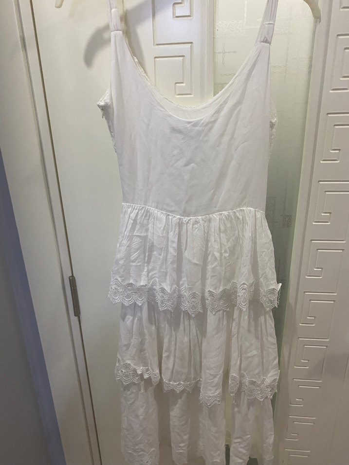 Dantel Detaylı Beyaz Bohem Midi Elbise - Görsel 4