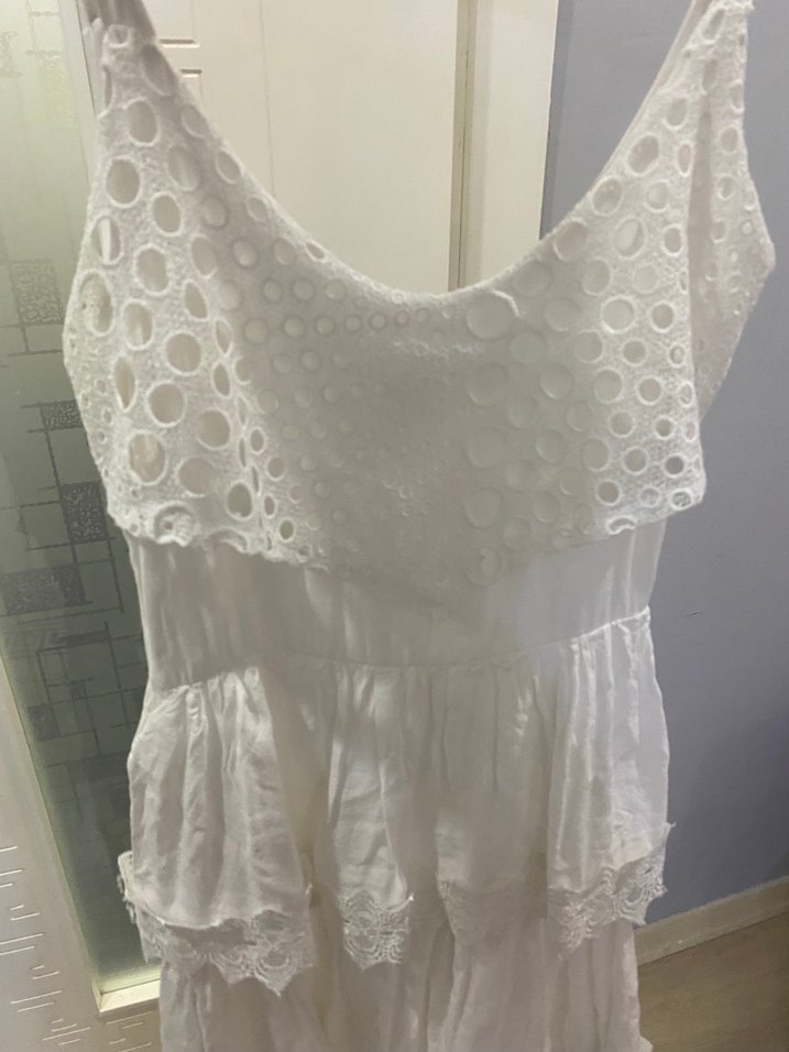 Dantel Detaylı Beyaz Bohem Midi Elbise - Görsel 5