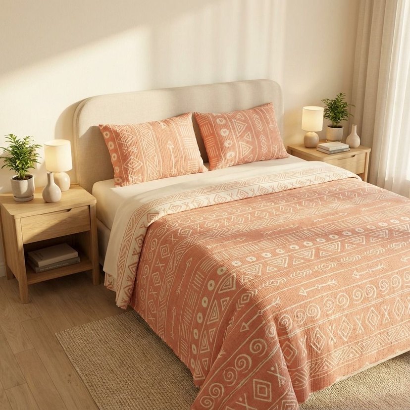 Etnik Desenli Pastel Kahverengi Nevresim Takımı - Görsel 3