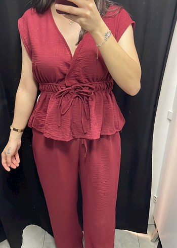 Bordo V Yakalı Kadın ikili takım