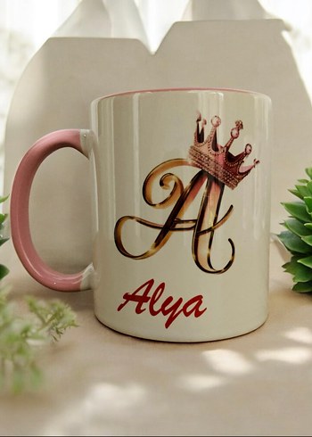 Pembe Kulplu Alya Yazılı Kupa
