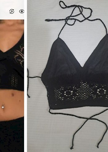 Keten ve Örgü Detaylı Büstiyer - Görsel 2