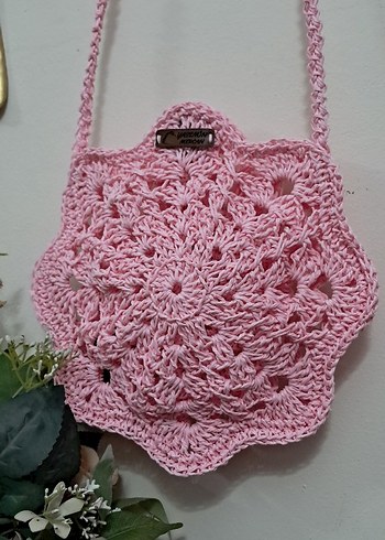 Pembe Örgü Kadın telefon Çantası