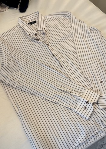 Bej Çizgili Keten Erkek Gömlek - Görsel 2