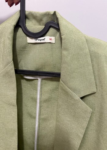 Diğer Düğmeli Yeşil Kadın Keten Blazer Ceket