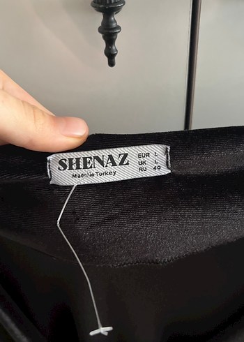 Siyah Drapeli Uzun Kollu Midi Elbise kadife - Görsel 4