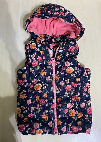 7-8 yaş Çiçek Desenli Kapüşonlu Kız Yeleği - Görsel 2