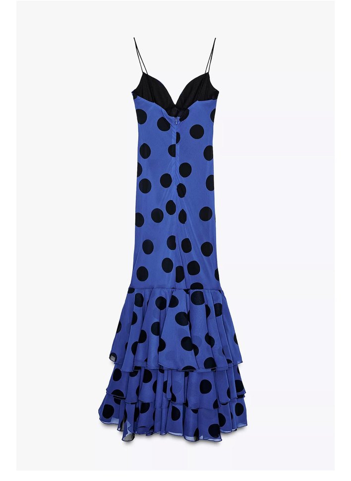 Koyu Mavi Puantiyeli Uzun Askılı Elbise zara - Görsel 2