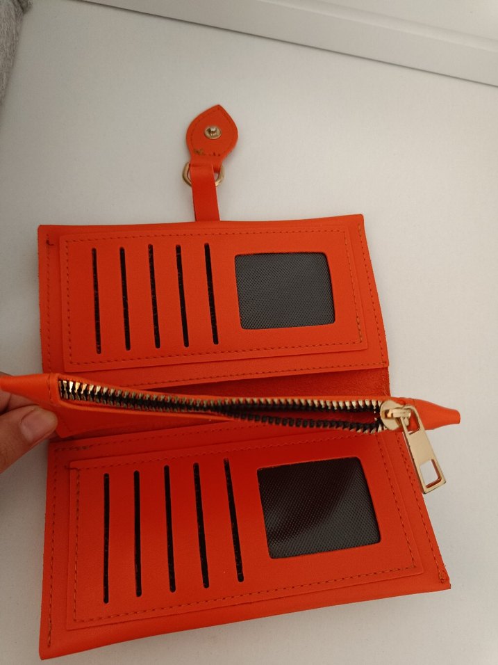turuncu Deri Kadın Cüzdanı Tokalı - Görsel 2