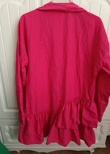 Pembe Kısa Uzun Kollu Keten Gömlek - Görsel 2