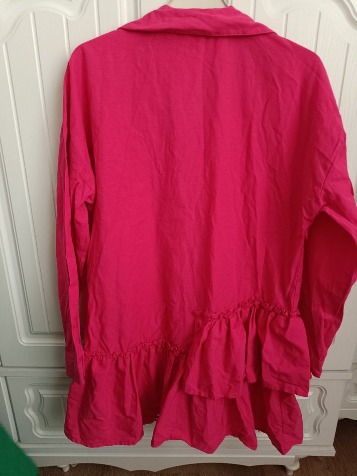 Pembe Kısa Uzun Kollu Keten Gömlek - Görsel 2