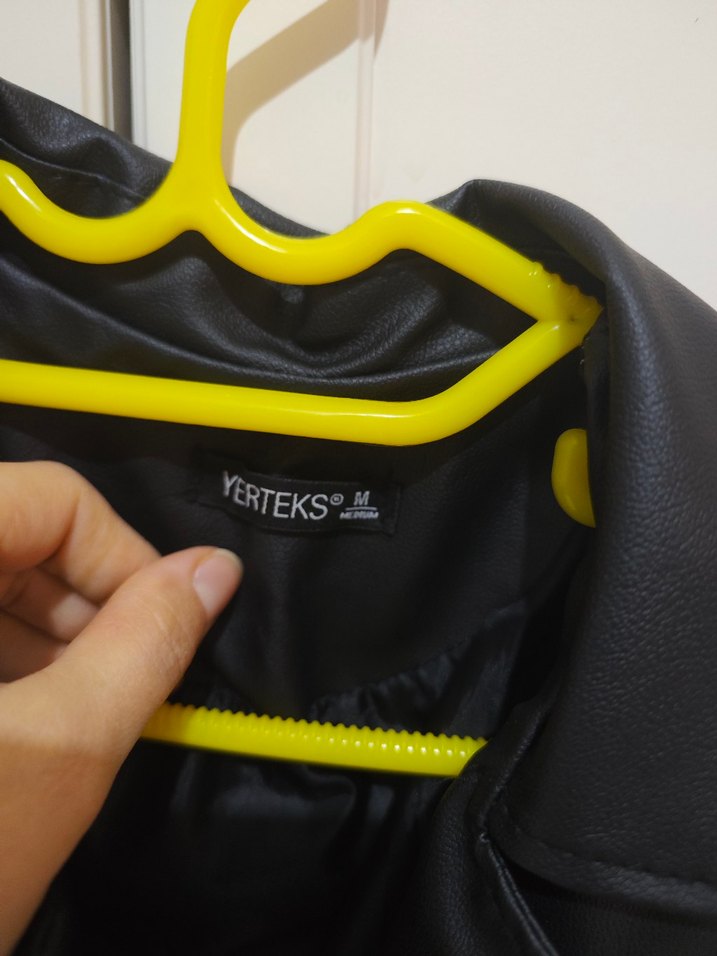 Kadın Siyah Mini Deri Biker Ceket - Görsel 2