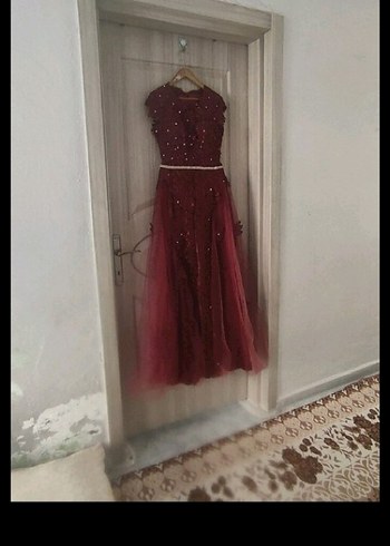 Bordo Uzun Abiye Kadın Elbise - Görsel 2