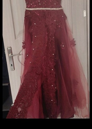 Bordo Uzun Abiye Kadın Elbise - Görsel 5