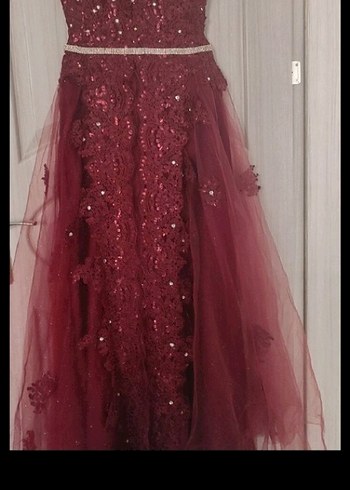 Bordo Uzun Abiye Kadın Elbise - Görsel 3