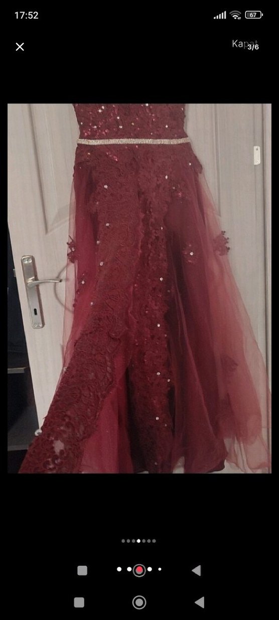 Bordo Uzun Abiye Kadın Elbise - Görsel 5