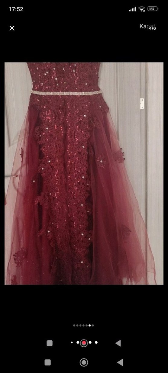 Bordo Uzun Abiye Kadın Elbise - Görsel 3