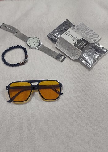 Sarı Camlı Gri Boncuklu Erkek Bileklik - Görsel 2