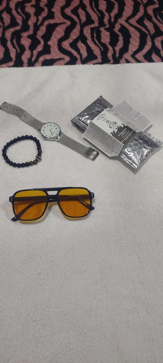 Sarı Camlı Gri Boncuklu Erkek Bileklik - Görsel 2