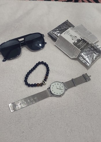 Gri Metal Kordonlu Saat ve Boncuklu Bileklik - Görsel 2