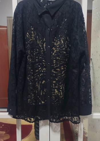 Düğmeli Siyah Gotik Dantel Bluz - Görsel 6