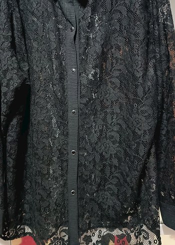Düğmeli Siyah Gotik Dantel Bluz - Görsel 9