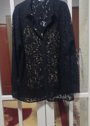 Düğmeli Siyah Gotik Dantel Bluz - Görsel 5