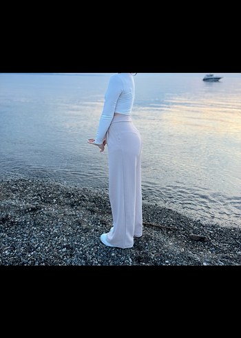 Pamuk Kumaşlı krem Rahat Kesim Kadın Pantolon - Görsel 2