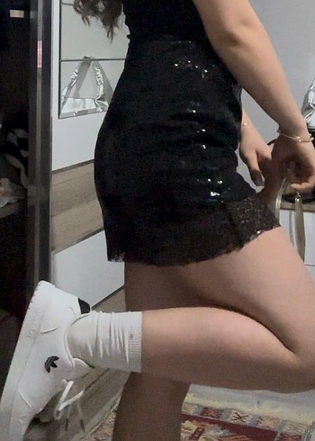 Parlak Siyah Yılan Desenli Mini Etek - Görsel 2