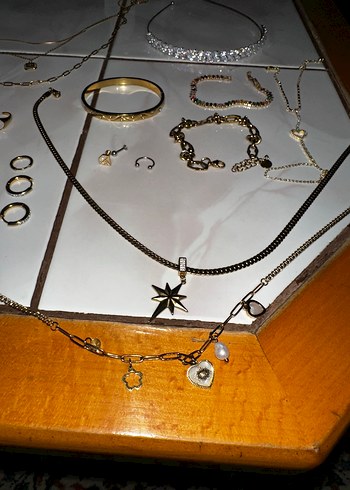 Kadın Vintage Altın Zincirli Çelik Takı Seti - Görsel 4