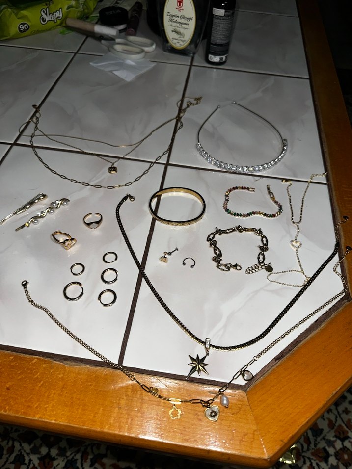 Kadın Vintage Altın Zincirli Çelik Takı Seti - Görsel 3