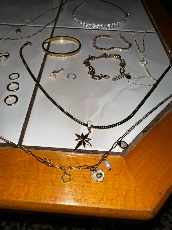 Kadın Vintage Altın Zincirli Çelik Takı Seti - Görsel 4