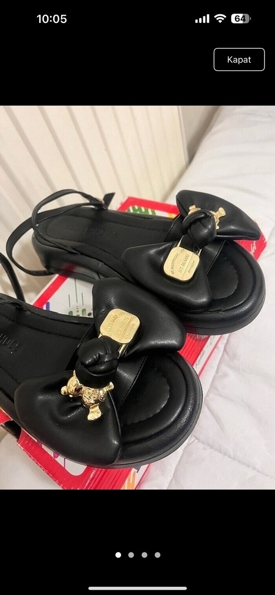 Kadın Siyah Çift Bantlı Tokalı sandalet - Görsel 2