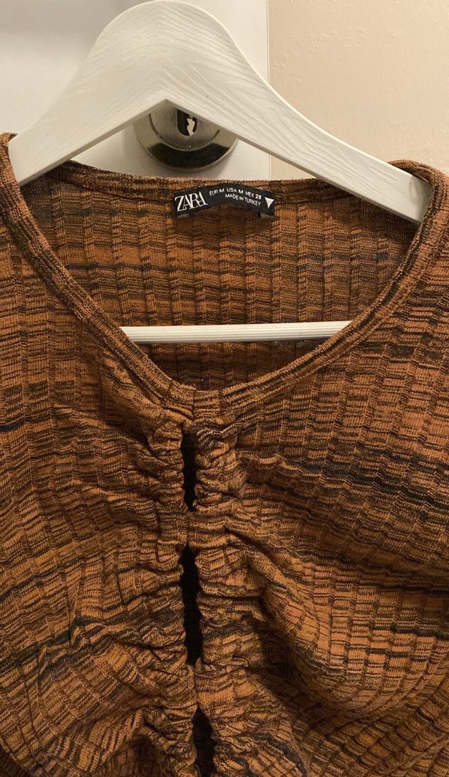 V Yaka Kahverengi Örgü Triko Bluz - Görsel 2