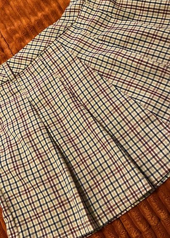 Kadın Pileli Mini Etek Kareli Desen - Görsel 3