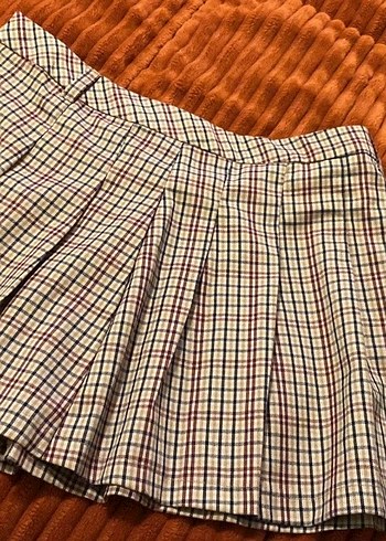 Kadın Pileli Mini Etek Kareli Desen - Görsel 2