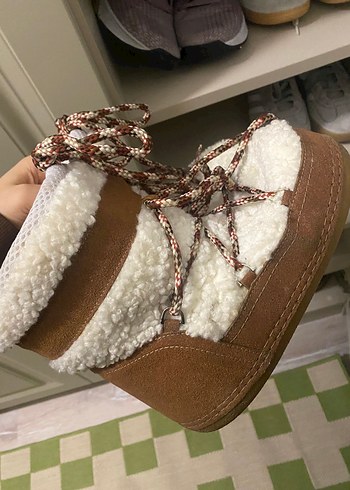 Kahverengi Kürklü Örgü Kadın Dolgu Topuk Bot - Görsel 2